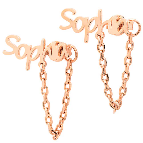 Silver Plated Personalized Name Crawler Button with Chain Loop Earring - Image 6