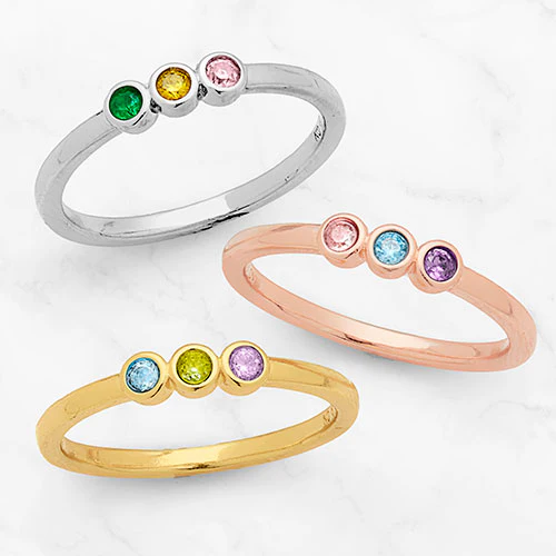 Silver Plated Petite Three Birthstone Ring - Image 2