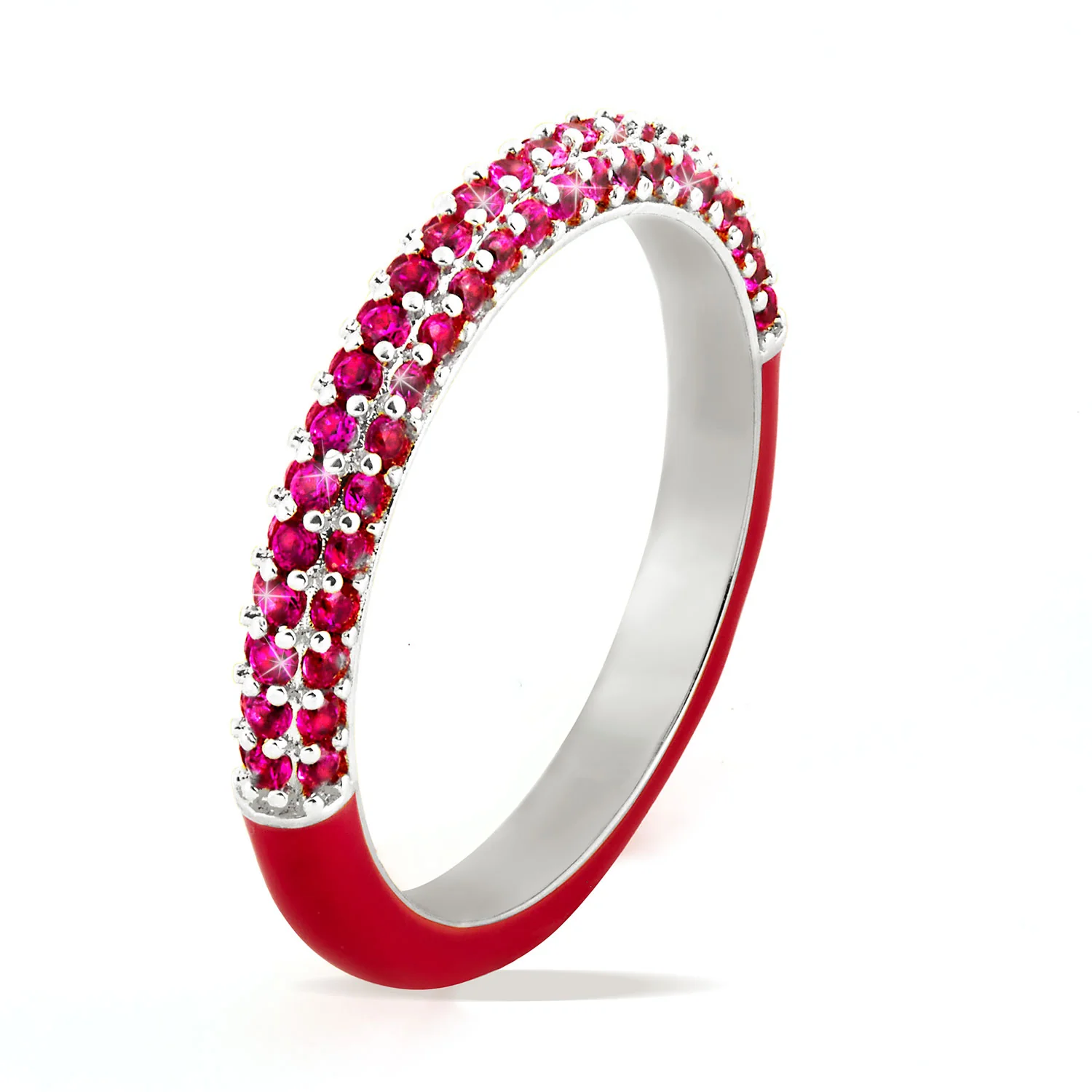 Silver Plated Reversible Birthmonth Enamel Pave Ring - Image 2