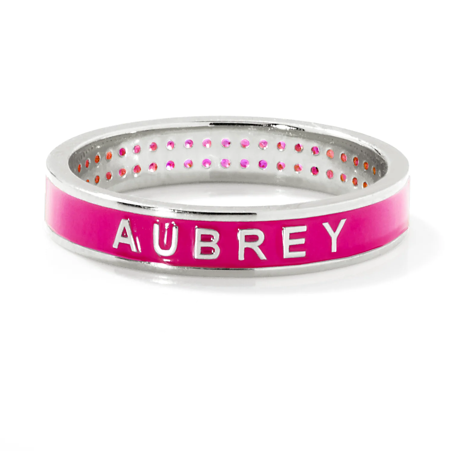 Silver Plated Reversible Birthmonth Enamel Pave Square Band Ring