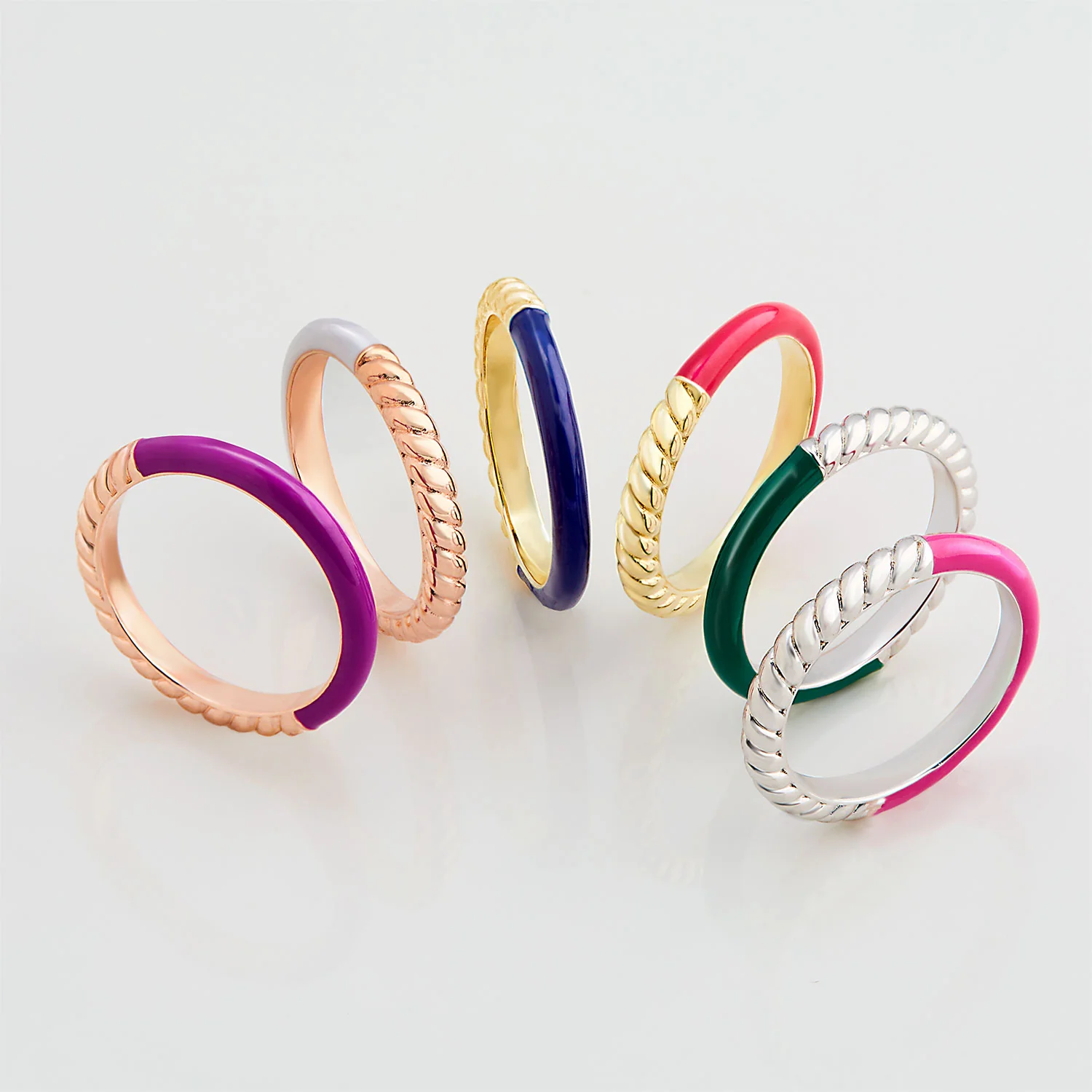Silver Plated Reversible Birthmonth Enamel Roped Ring - Image 3