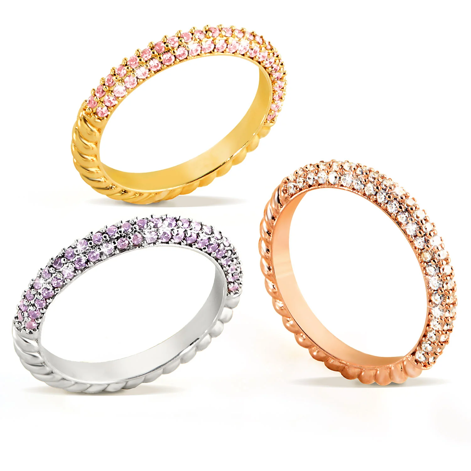 Silver Plated Reversible Pave Birthstone Roped Ring - Image 3
