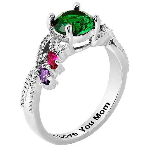 Silver Plated Round and Marquise Family Birthstone Ring - Image 2