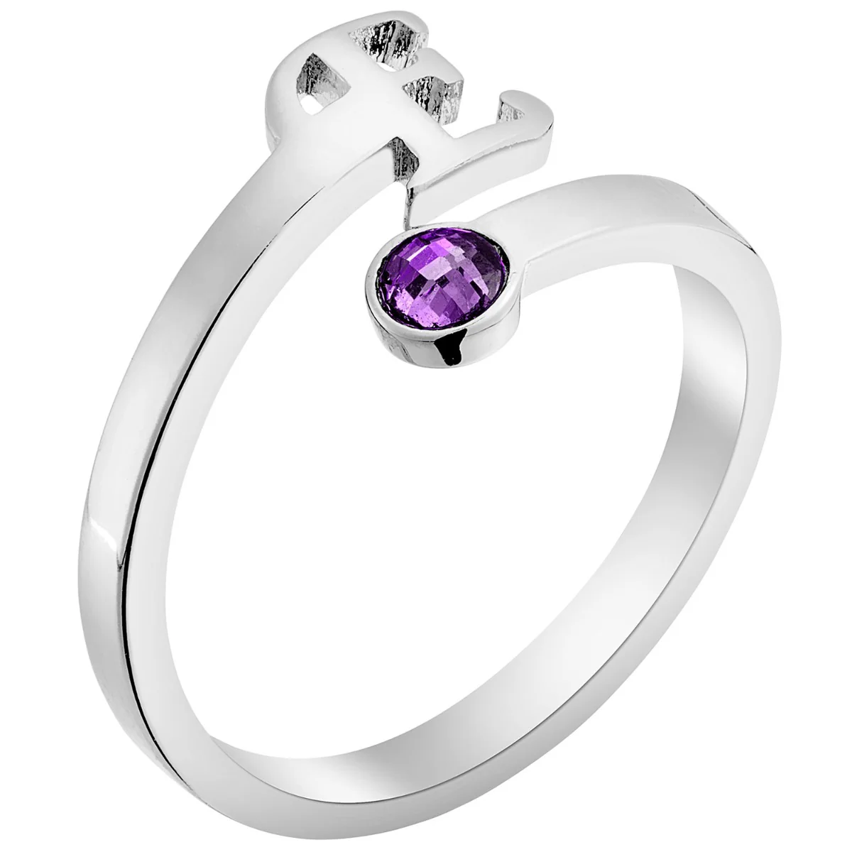 Silver Plated Script Initial and Birthstone Bypass Ring - Image 2