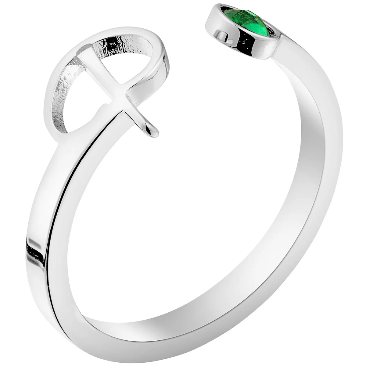 Silver Plated Script Initial and Birthstone Open Ring - Image 2