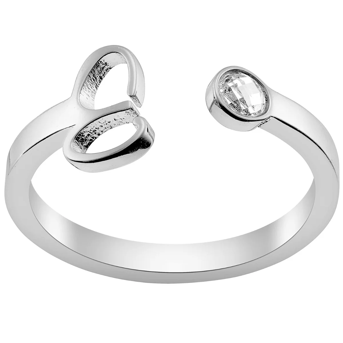 Silver Plated Script Initial and Birthstone Open Ring - Image 3