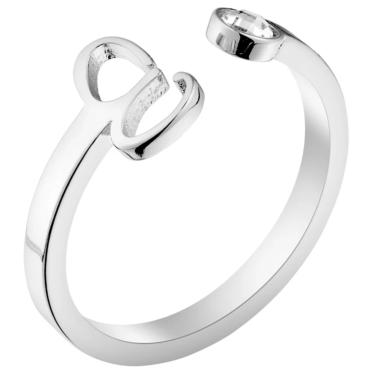 Silver Plated Script Initial and Birthstone Open Ring - Image 4