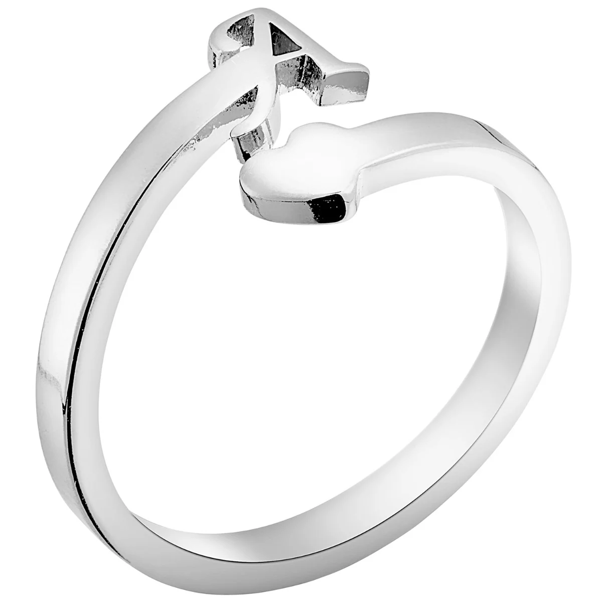 Silver Plated Script Initial and Heart Bypass Ring - Image 2