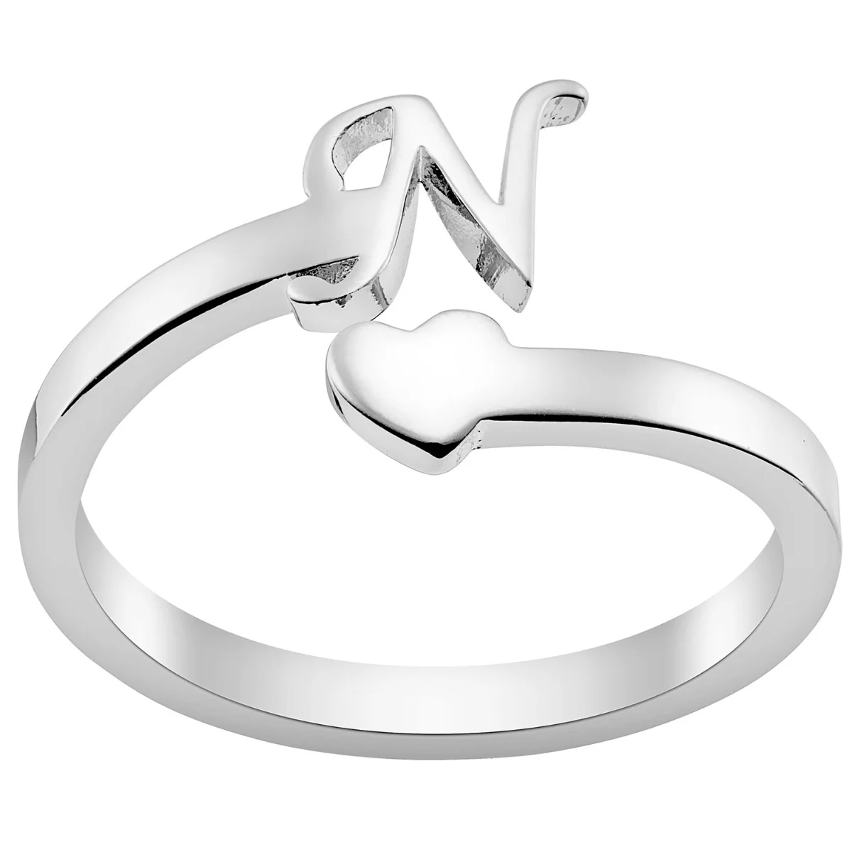 Silver Plated Script Initial and Heart Bypass Ring - Image 3