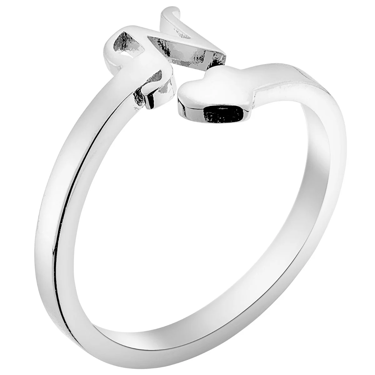 Silver Plated Script Initial and Heart Bypass Ring - Image 4