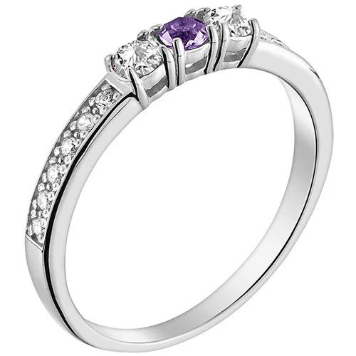 Silver Plated Simulated Amethyst and Clear Crystal 3-Stone Ring - Image 2