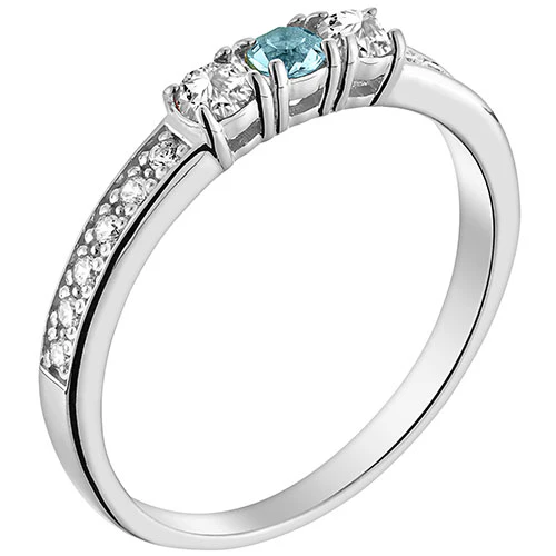Silver Plated Simulated Blue Topaz and Clear Crystal 3-Stone Ring - Image 2