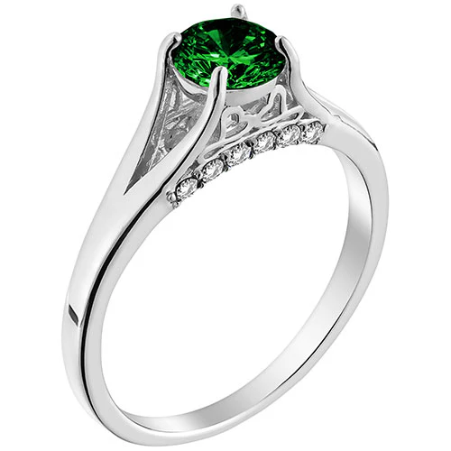 Silver Plated Simulated Emerald and Clear Crystal Ring - Image 2