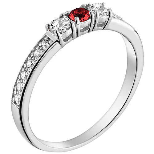 Silver Plated Simulated Garnet and Clear Crystal 3-Stone Ring - Image 2