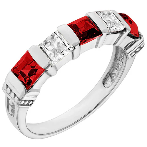 Silver Plated Simulated Garnet and Clear Crystal 5 Stone Ring - Image 2