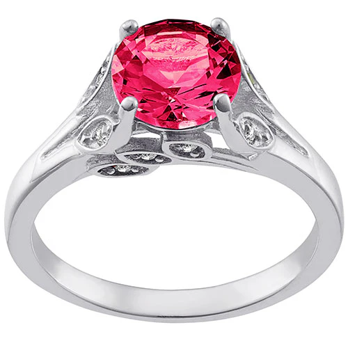 Silver Plated Simulated Ruby with Clear Crystal Leaves Ring