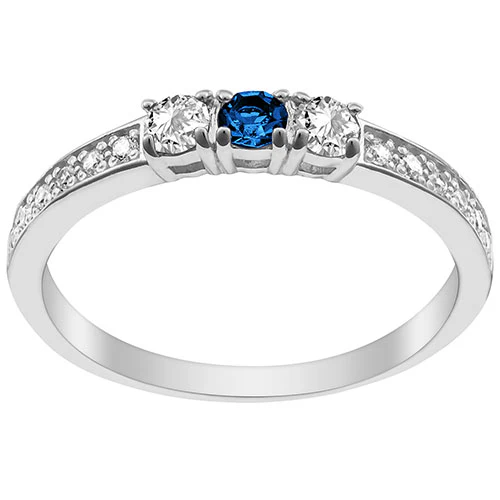 Silver Plated Simulated Sapphire and Clear Crystal 3-Stone Ring