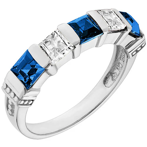 Silver Plated Simulated Sapphire and Clear Crystal 5 Stone Ring - Image 2