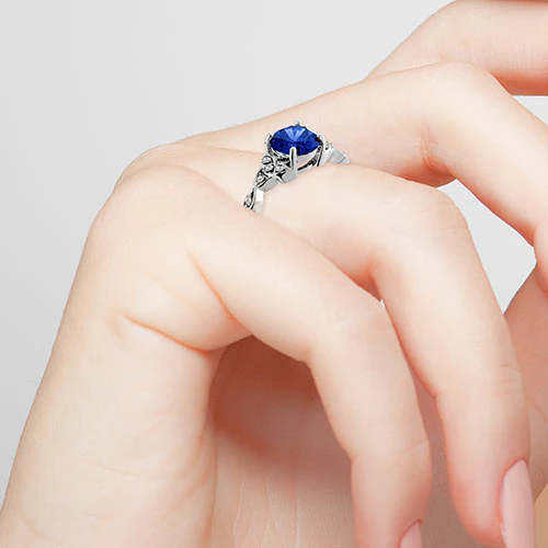 Silver Plated Simulated Sapphire and Clear Crystal Trinity Knot Ring - Image 3