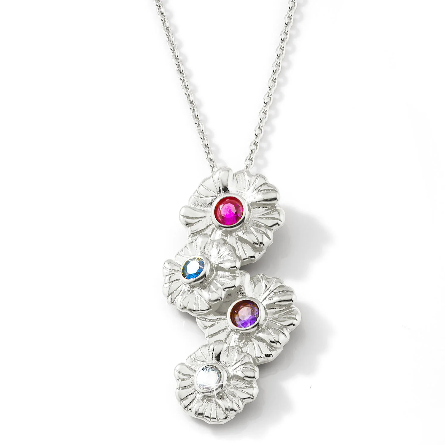 Silver Vertical Flower Birthstone Necklace - 1 to 5 stones - Image 3
