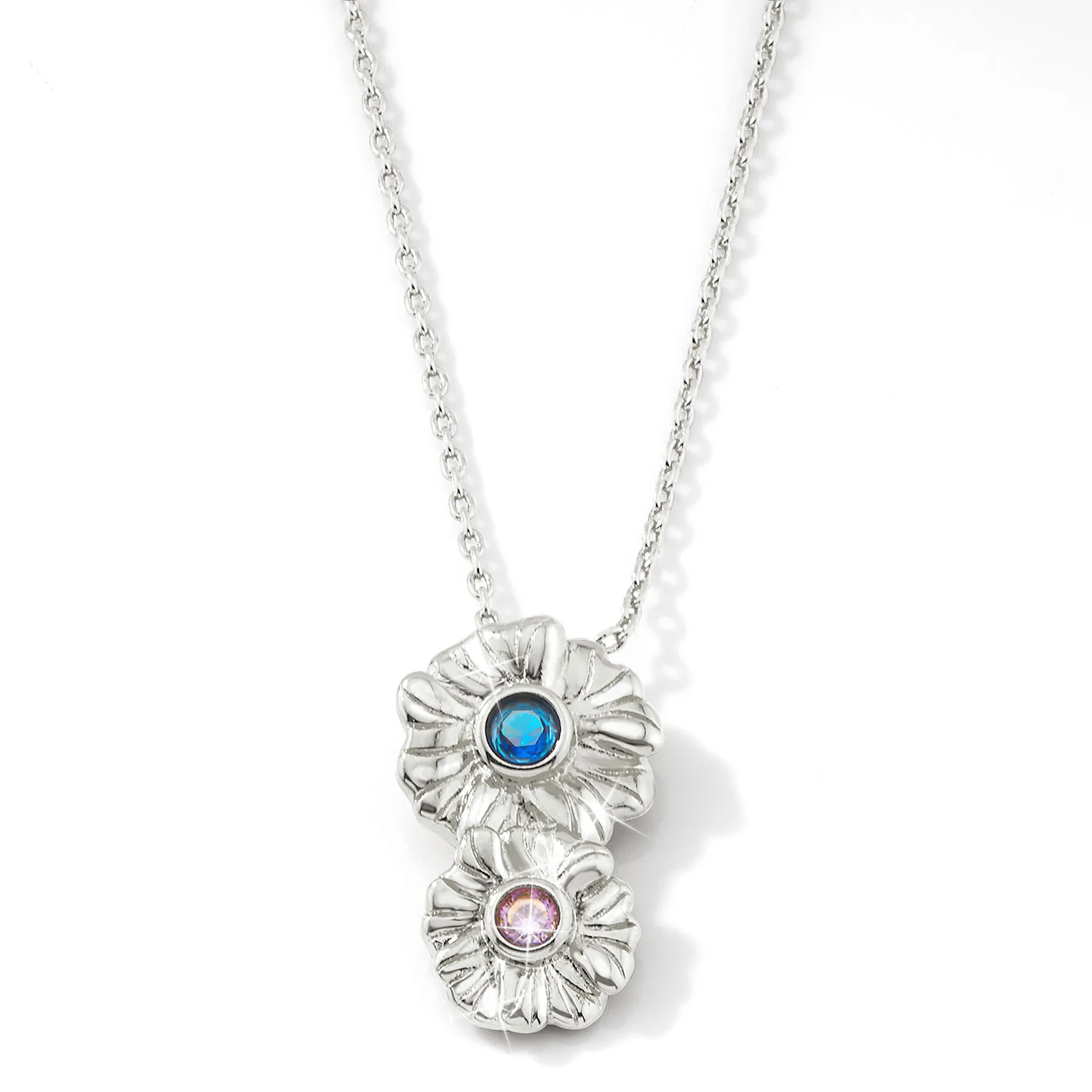 Silver Vertical Flower Birthstone Necklace - 1 to 5 stones - Image 7