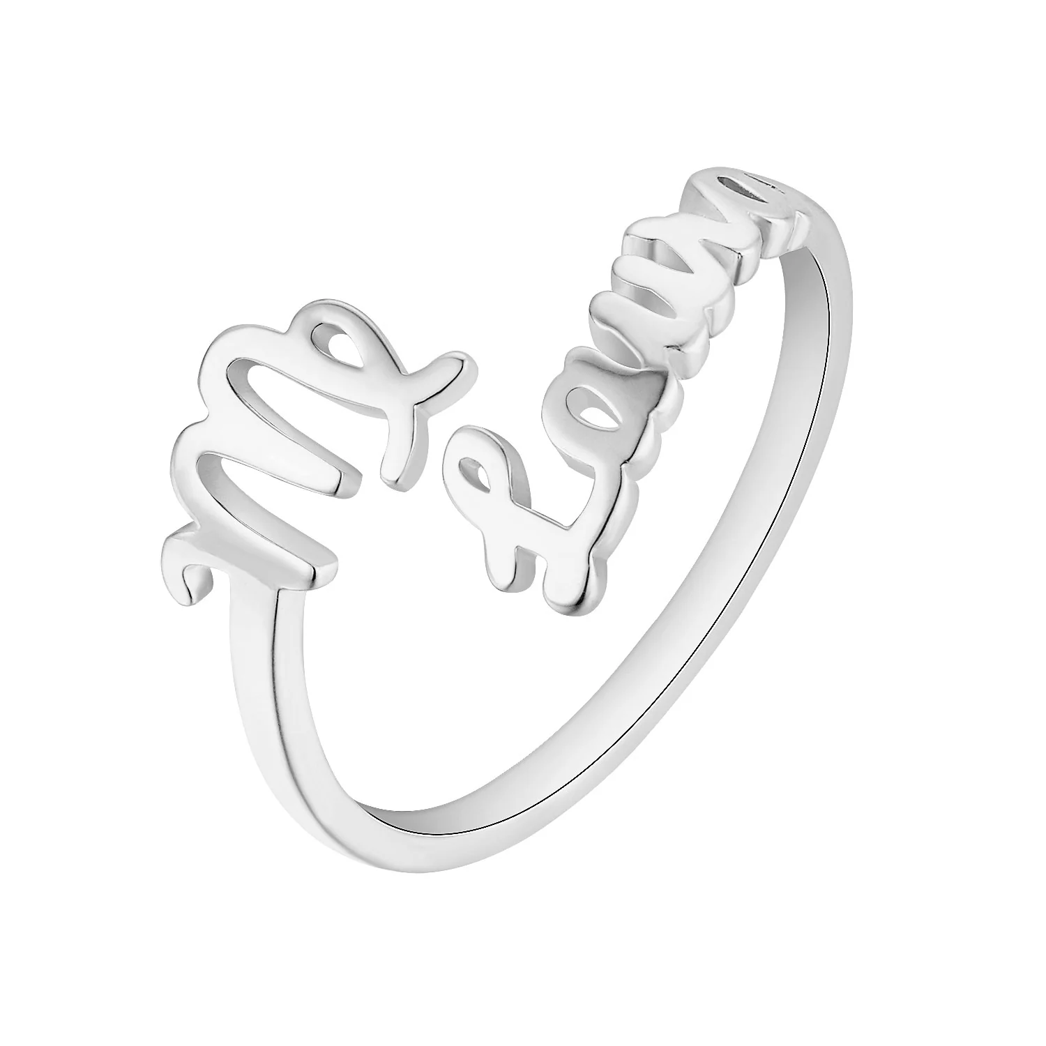 Silver Script Name and Zodiac Sign Bypass Ring - Image 3