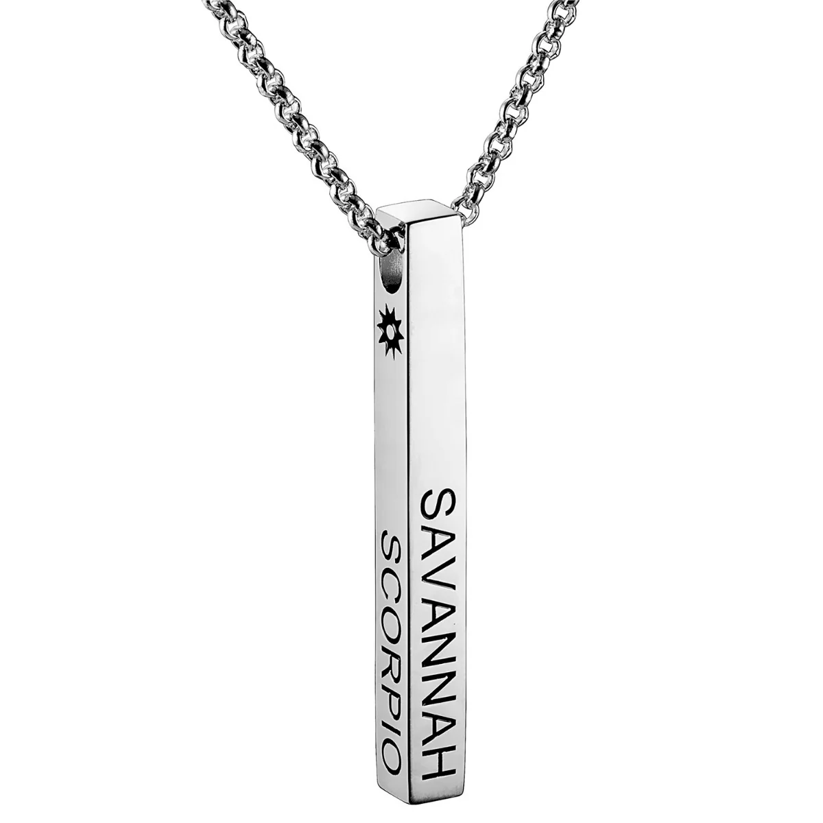 Silver Plated 3 Zodiac Sign 4 Sided Bar Nacklace