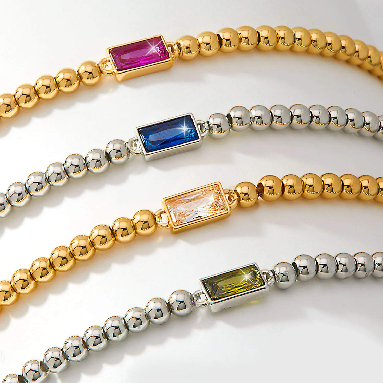 Silvertone Baguette Crystal Beaded Stretch Bracelet - Image 4