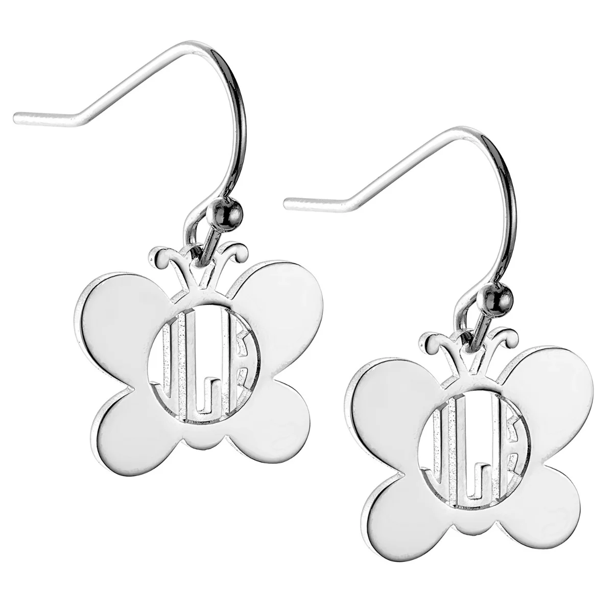 Silver Plated Butterfly Monogram Dangle Earring - Image 2