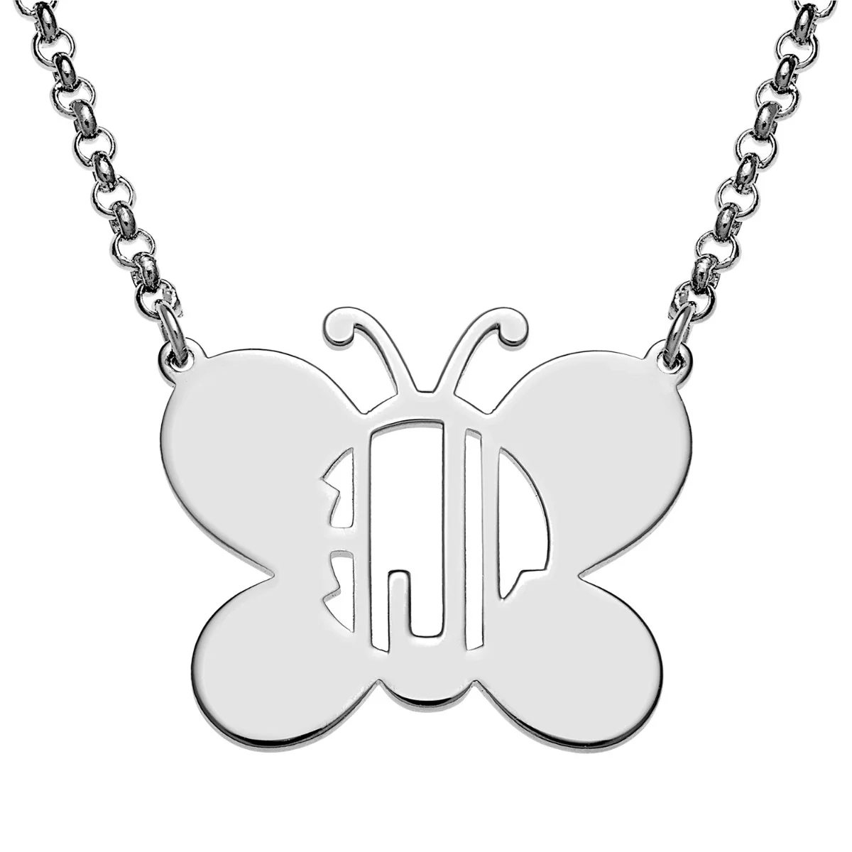 Silver Plated Butterfly Monogram Necklace