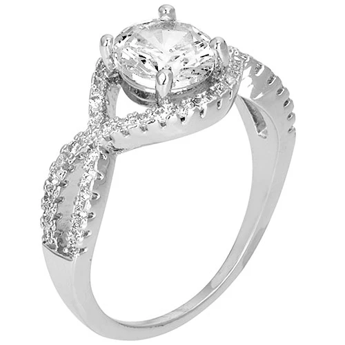 Silvertone CZ Dangle Earrings,  Ring, and Cuff Bracelet Set - Image 5
