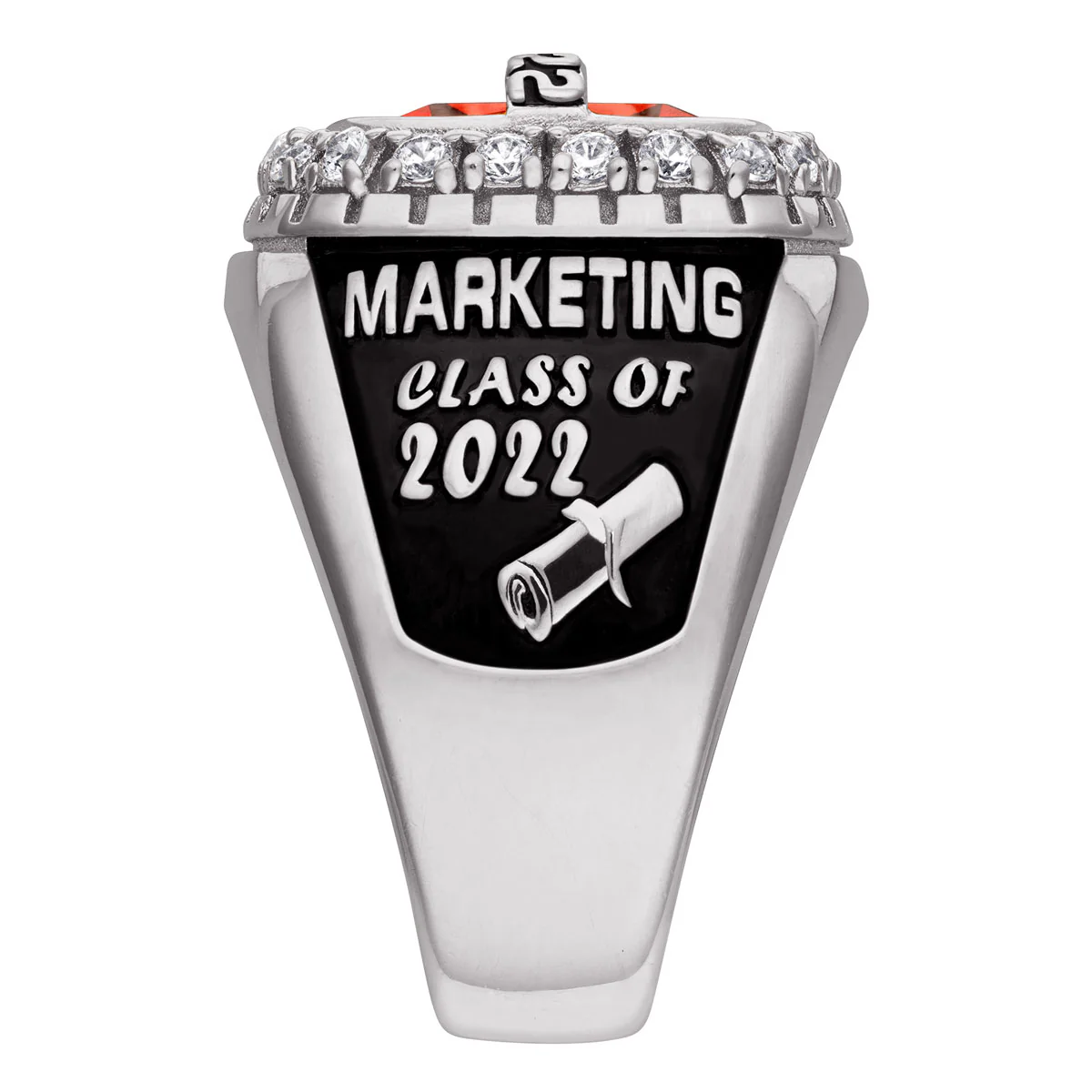 Rhodium Plated CELEBRIUM CZ Pave Setting Birthstone Personalized Year Class Ring - Image 3