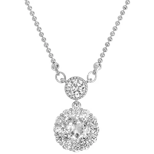 Silvertone CZ Halo Earring and Necklace Set - Image 3