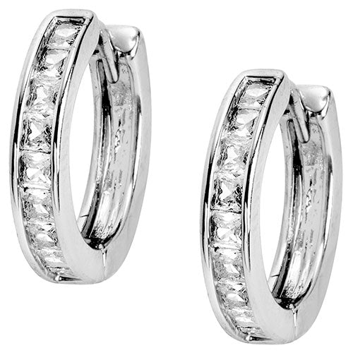 Silvertone CZ Halo Stud Earrings, Hoop and Ring Set - Image 5