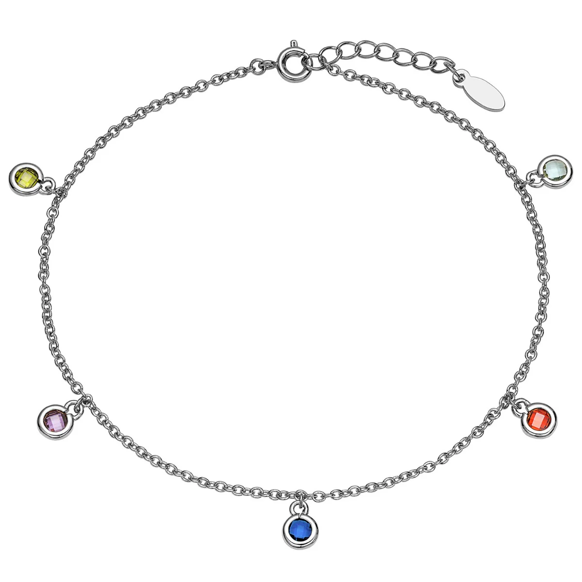 Silver Plated Dangle Birthstone Anklet - 2 to 6 Stones - Image 5