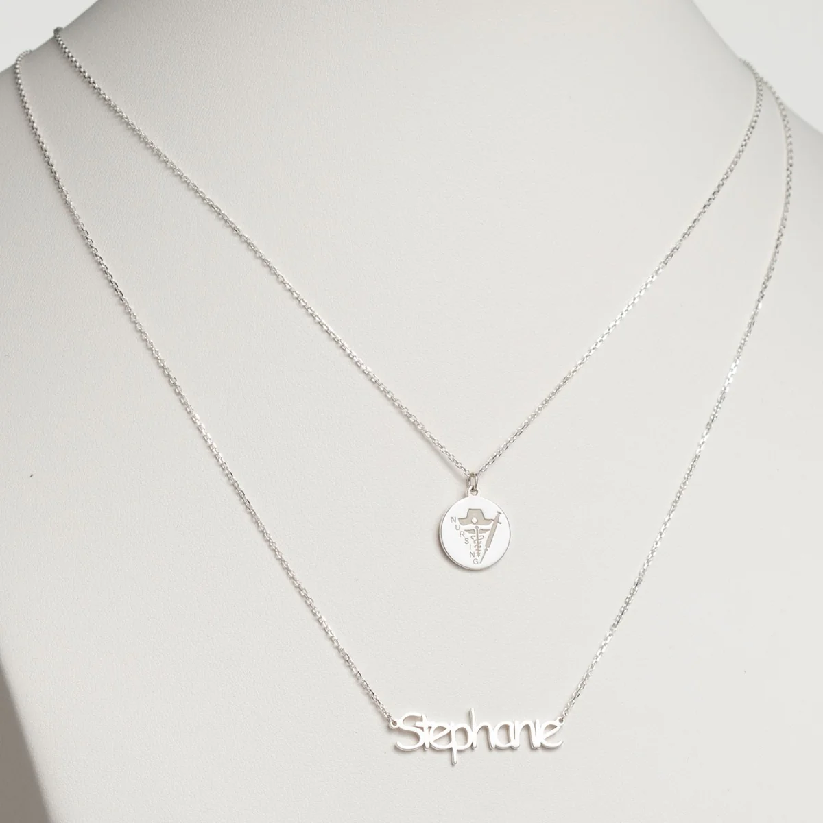 Silver Plated Double Layered Name and Occupation Necklace - Image 5