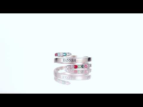 Silver Plated Engraved Family Birthstone Bypass Ring - Image 8