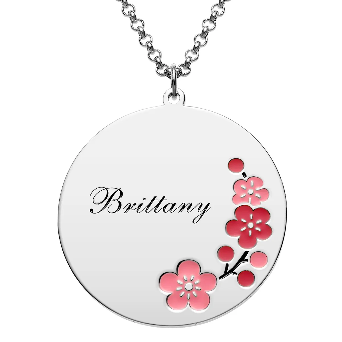 Silver Plated Engraved Name and Enamel Birth Flower Necklace - Image 2