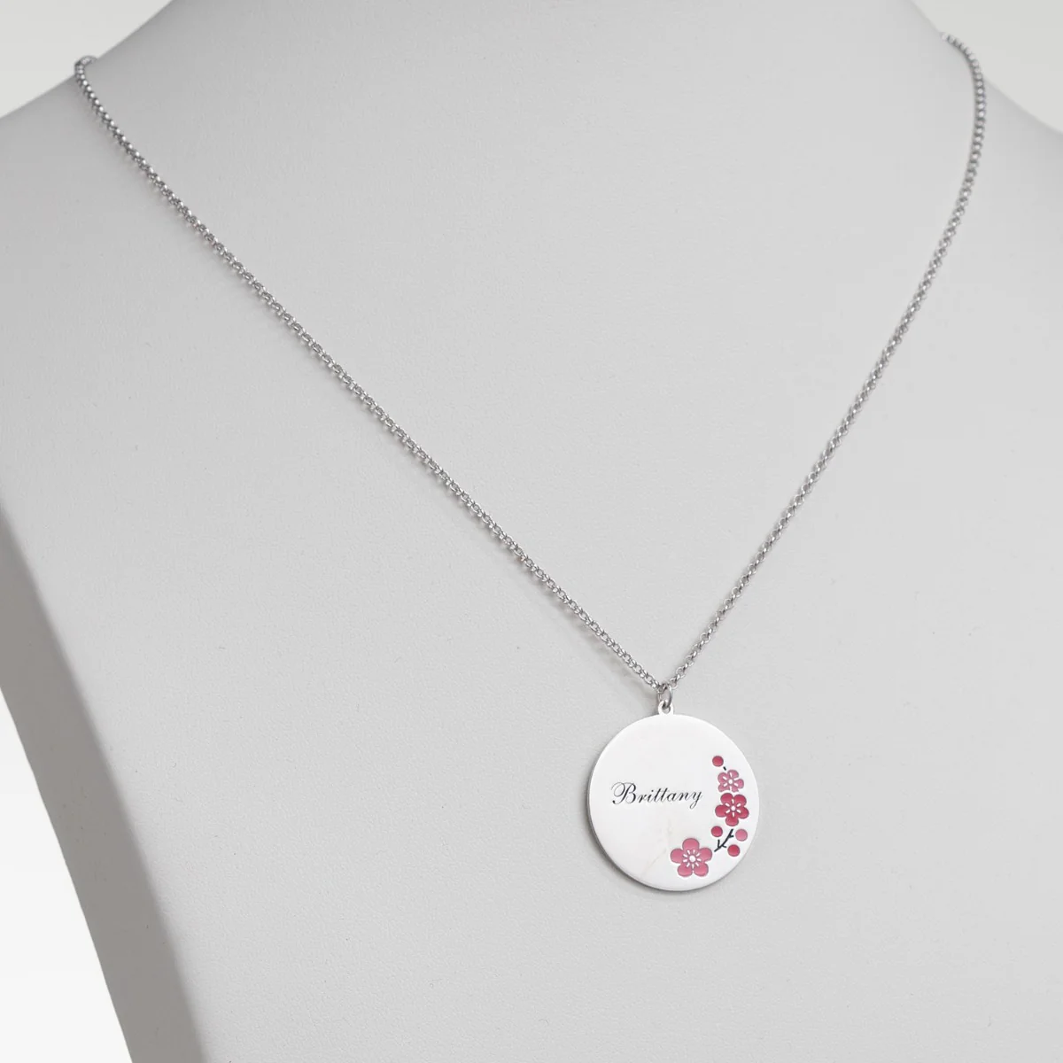 Silver Plated Engraved Name and Enamel Birth Flower Necklace - Image 3