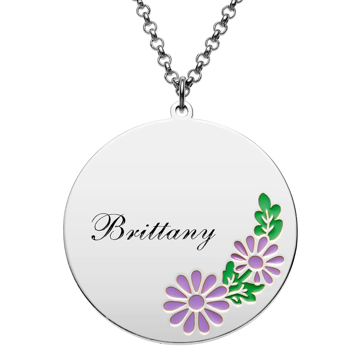 Silver Plated Engraved Name and Enamel Birth Flower Necklace - Image 4