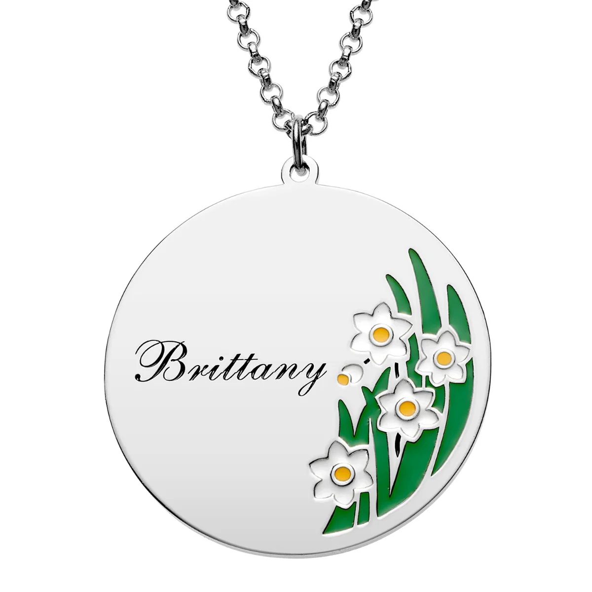 Silver Plated Engraved Name and Enamel Birth Flower Necklace - Image 5