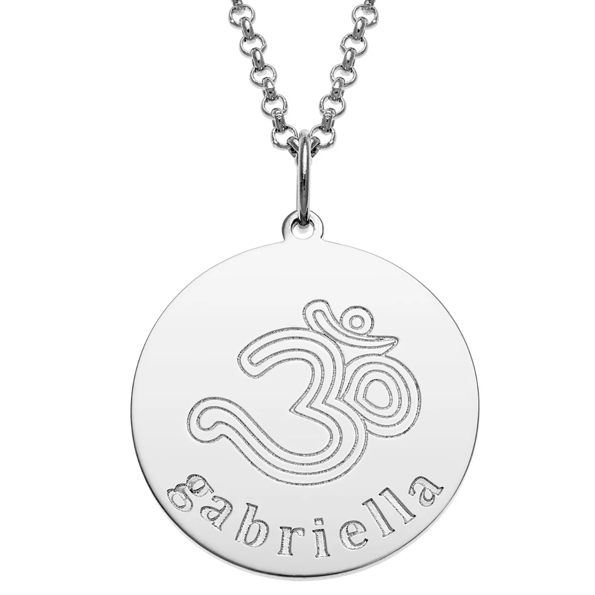 Silver Plated Engraved Name and Om Symbol Disc Necklace