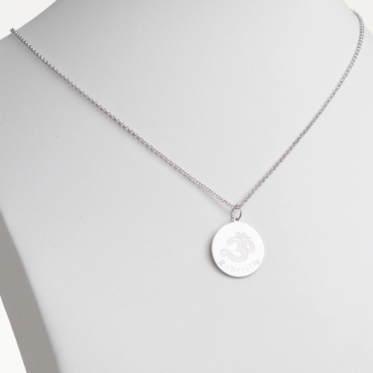 Silver Plated Engraved Name and Om Symbol Disc Necklace - Image 2