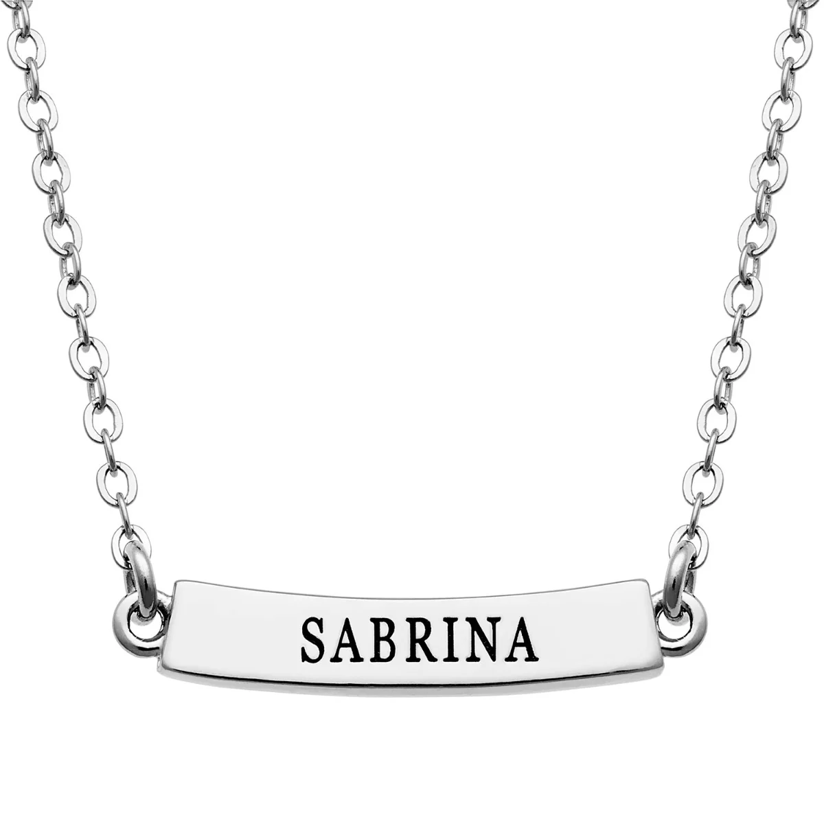 Silver Plated Engraved Name Curved Bar Necklace