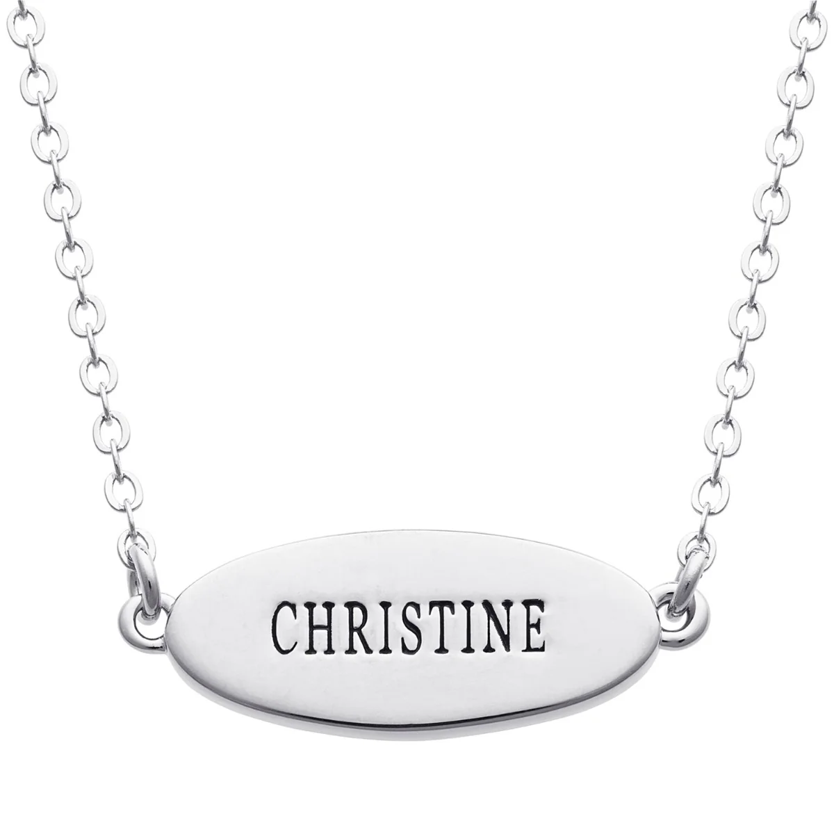Silver Plated Engraved Name Oval Plaque Necklace