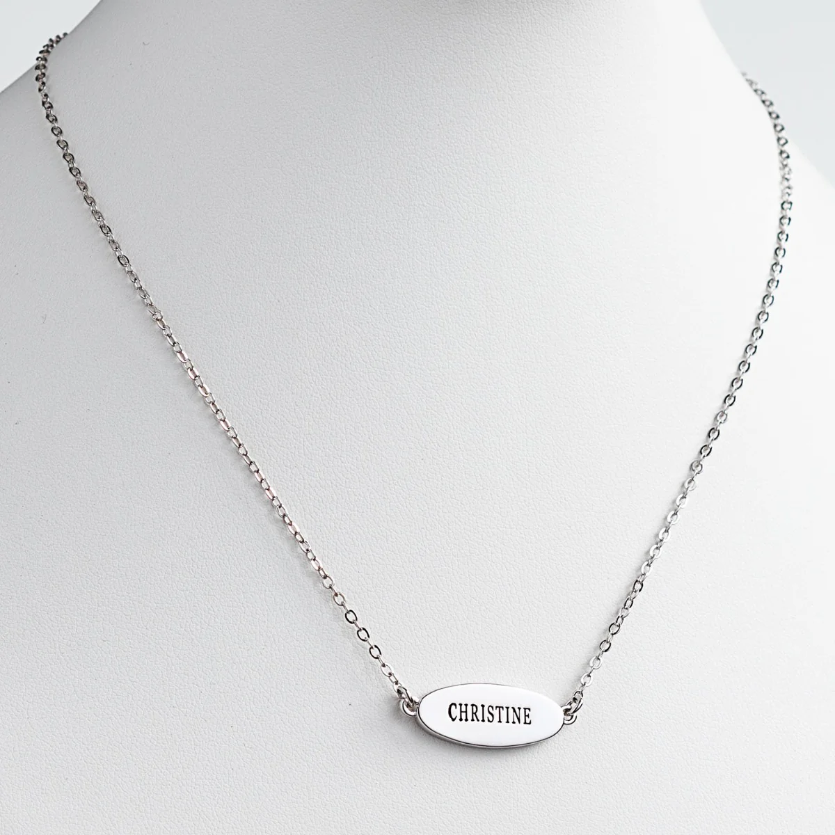 Silver Plated Engraved Name Oval Plaque Necklace - Image 2