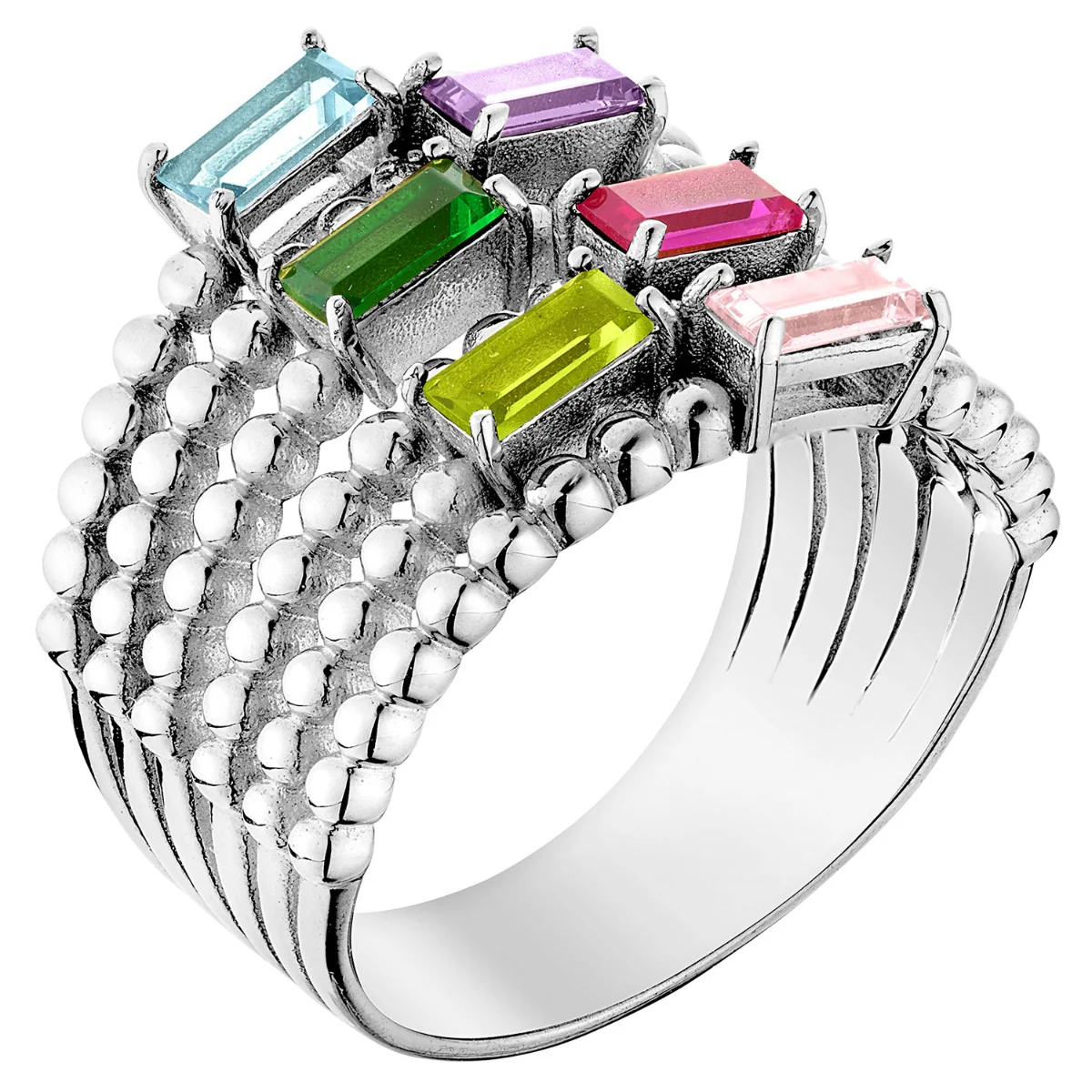 Silver Plated Family Birthstone and Diamond Accent Faux Stack Ring - Image 2