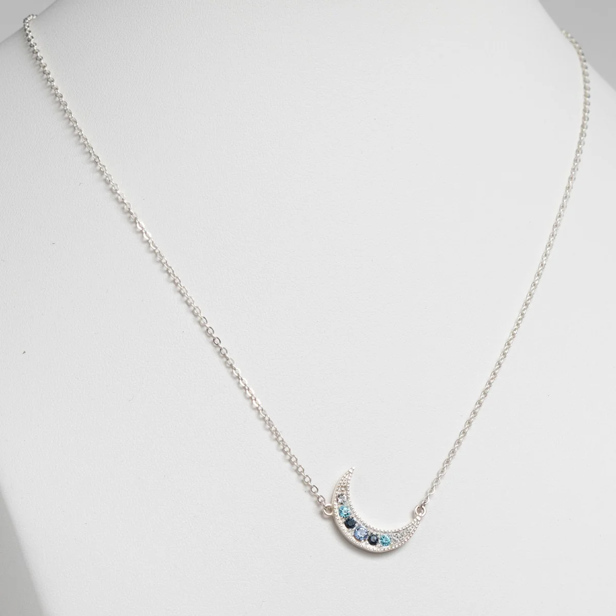 Silver Plated Birthstone and Diamond Accent Moon Necklace - Image 2