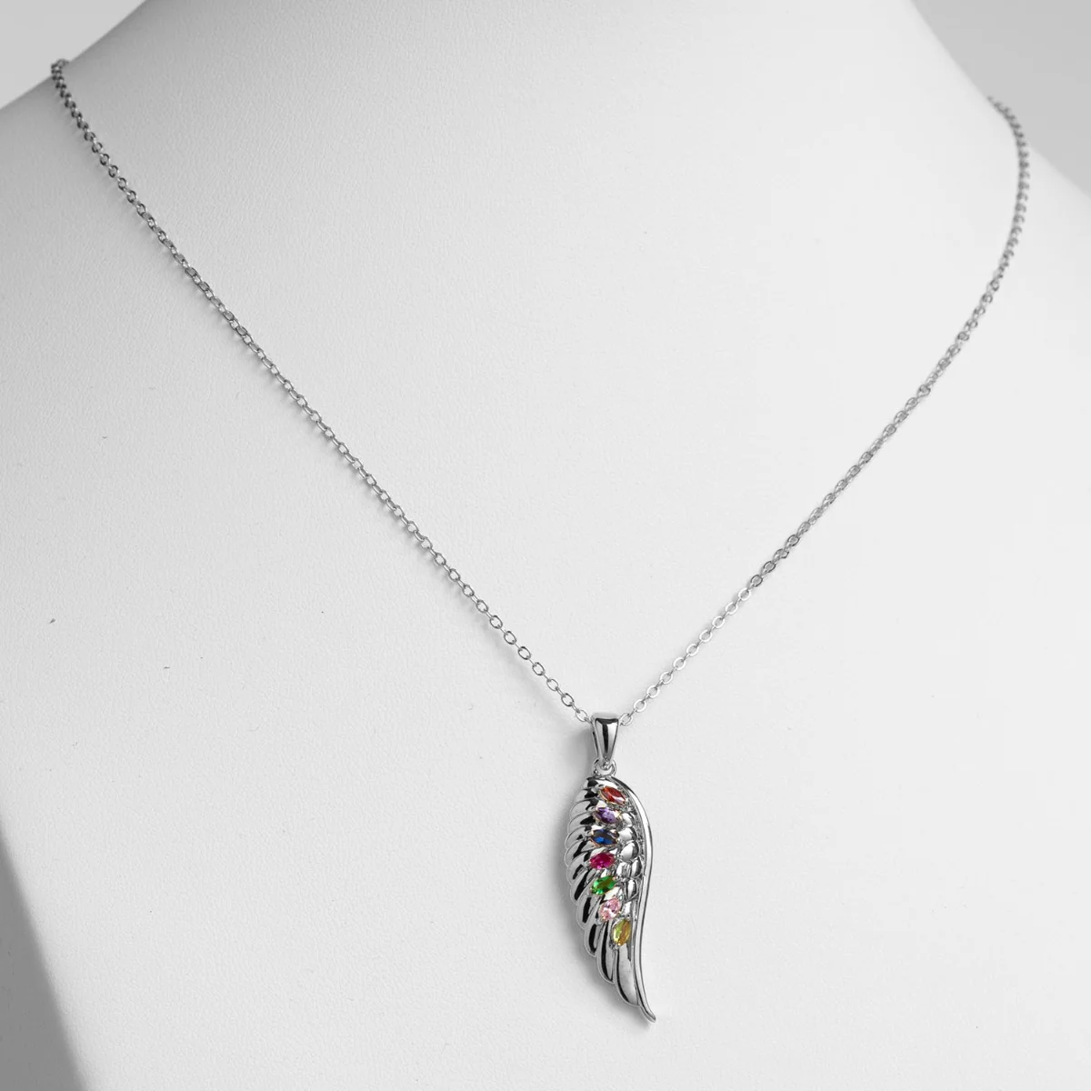 Silver Plated Family Birthstone Angel Wing Necklace - Image 2