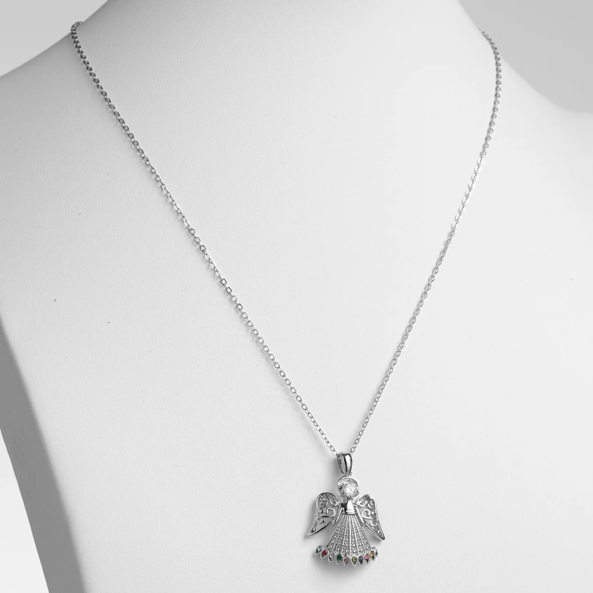 Silver Plated Guardian Angel Filigree Birthstone Necklace - Image 2
